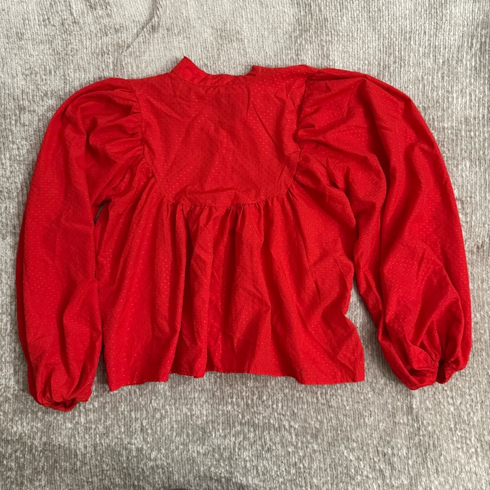Tokyo Talkies Urban Red Puff Sleeve Blouse Women’s Medium Fall Holiday